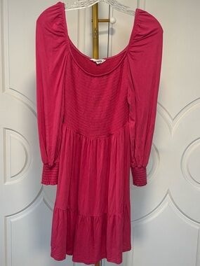 BB Dakota Pink Smocked Mini Dress Size S Puff Sleeve Square Neck Tiered Babydoll